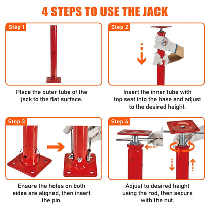 B4B BANG 4 BUCK House Jacks for Leveling Crawlspace, 21" - 43" (2 Pack), Red