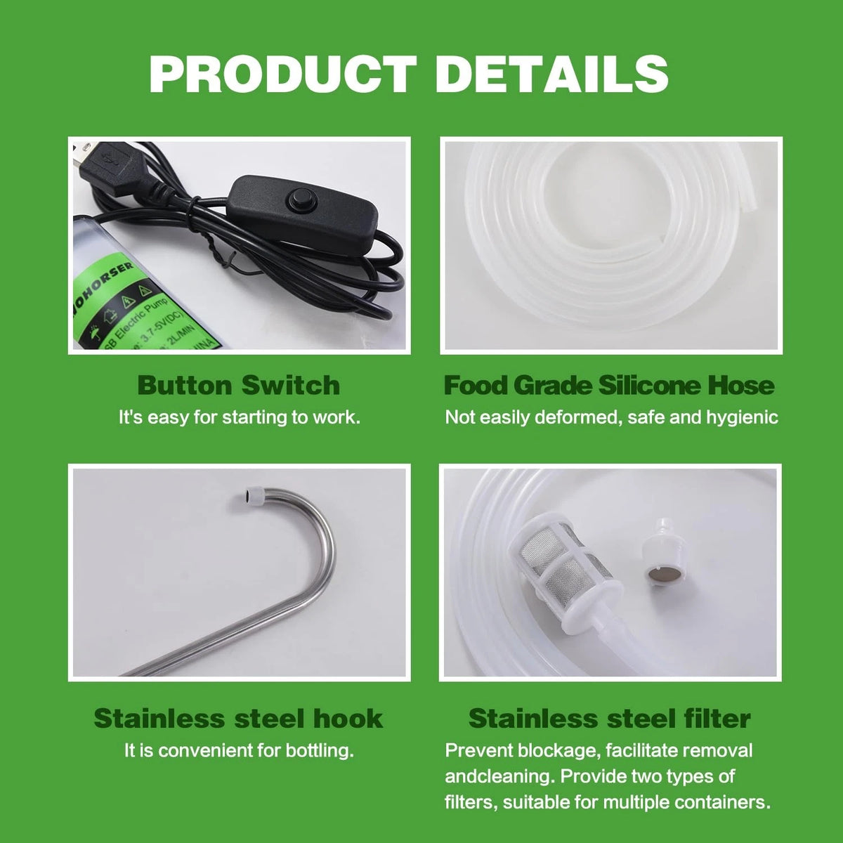 Portable USB Electric Auto siphon Self Priming Pump for Bottling Small, White