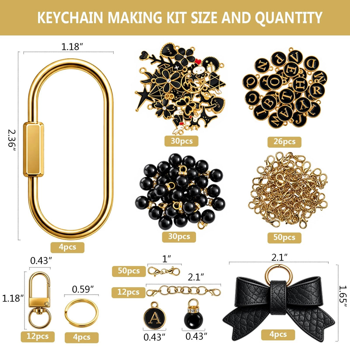 DiaWiew Carabiner Charm Making Kit DIY Keychain Gold Brass Medium, Black