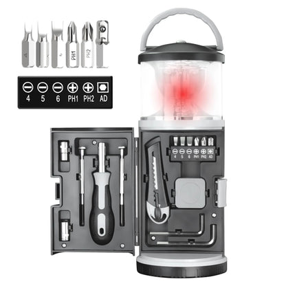 LED Camping Lantern with 15PCS Car Tool Kit, Survival Gear Hiking, Black