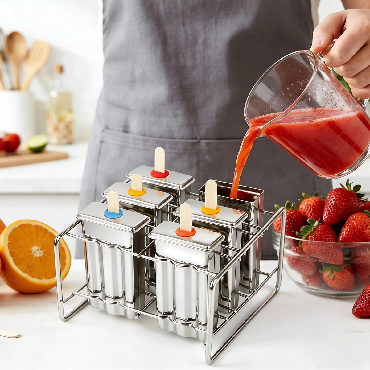 Popsicle Molds Set 6 Pieces Stainless Steel Ice 6.9in x 4.4in x 6.7in, Silver