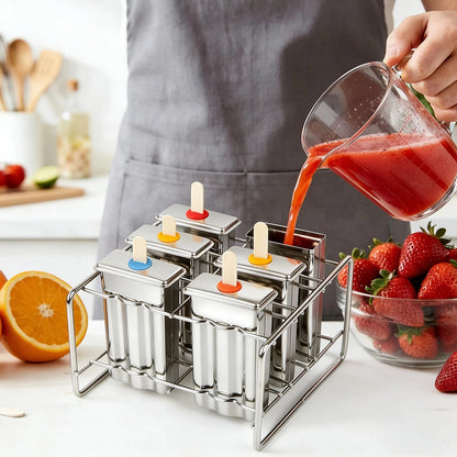 Popsicle Molds Set 6 Pieces Stainless Steel Ice 6.9in x 4.4in x 6.7in, Silver