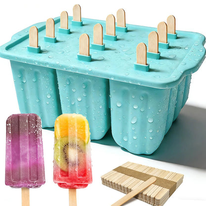 Slomg 12 Pieces Silicone Popsicles Molds, Reusable Popsicle 8"x5", Green