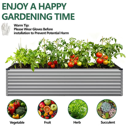 Vengarus 8x4x2ft Galvanized Raised Garden Bed,Metal 8x4x2 ft, Silver