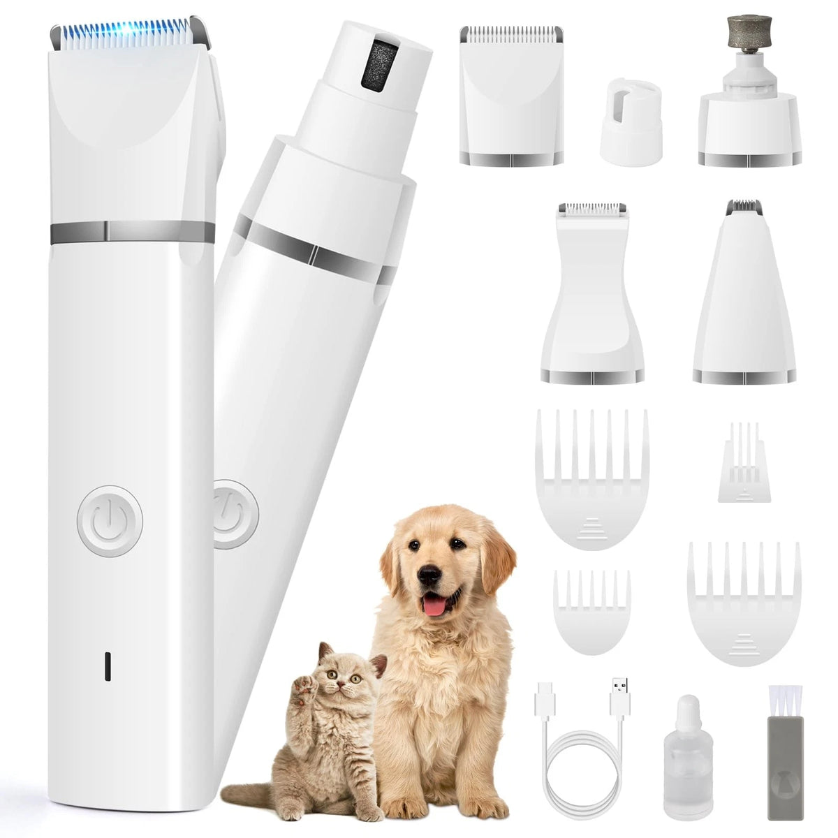 Veeconn Dog Clippers Grooming Kit Hair Clipper-Low Noise 11 Piece Set, White
