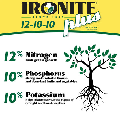 Ironite Plus Shrubs, Trees Plant Food Bag Granular 12-10-10 3lb 3lb, Natural