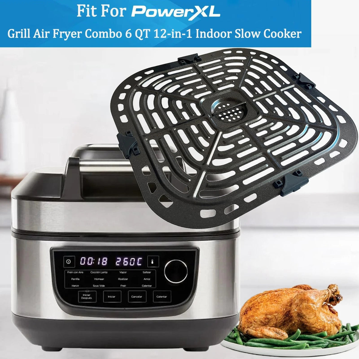 ALJ 6QT Air Fryer Grill Plate for Power XL Combo 6QT, Black