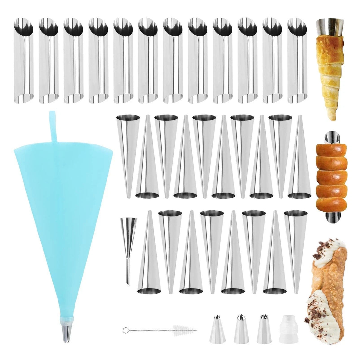 35pcs Cannoli Tubes Molds Kit, Non-stick Cream Horn 3.3x2.4cm, Silver