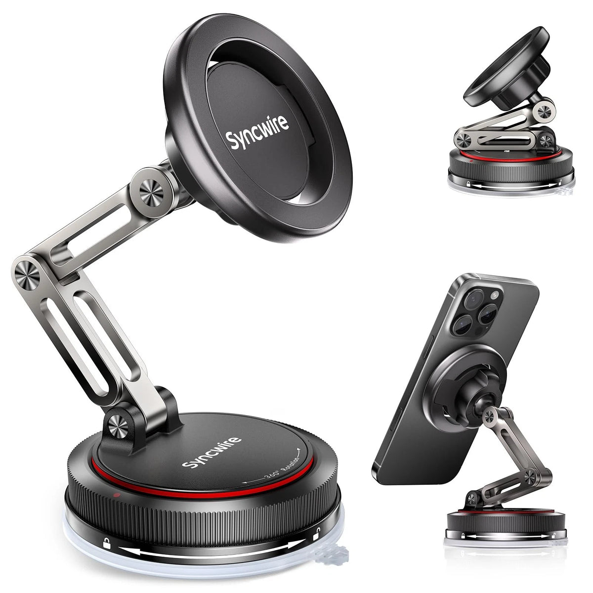 SYNCWIRE for MagSafe Car Mount [3-Axis] Nano Adhesive Gel + Strong black
