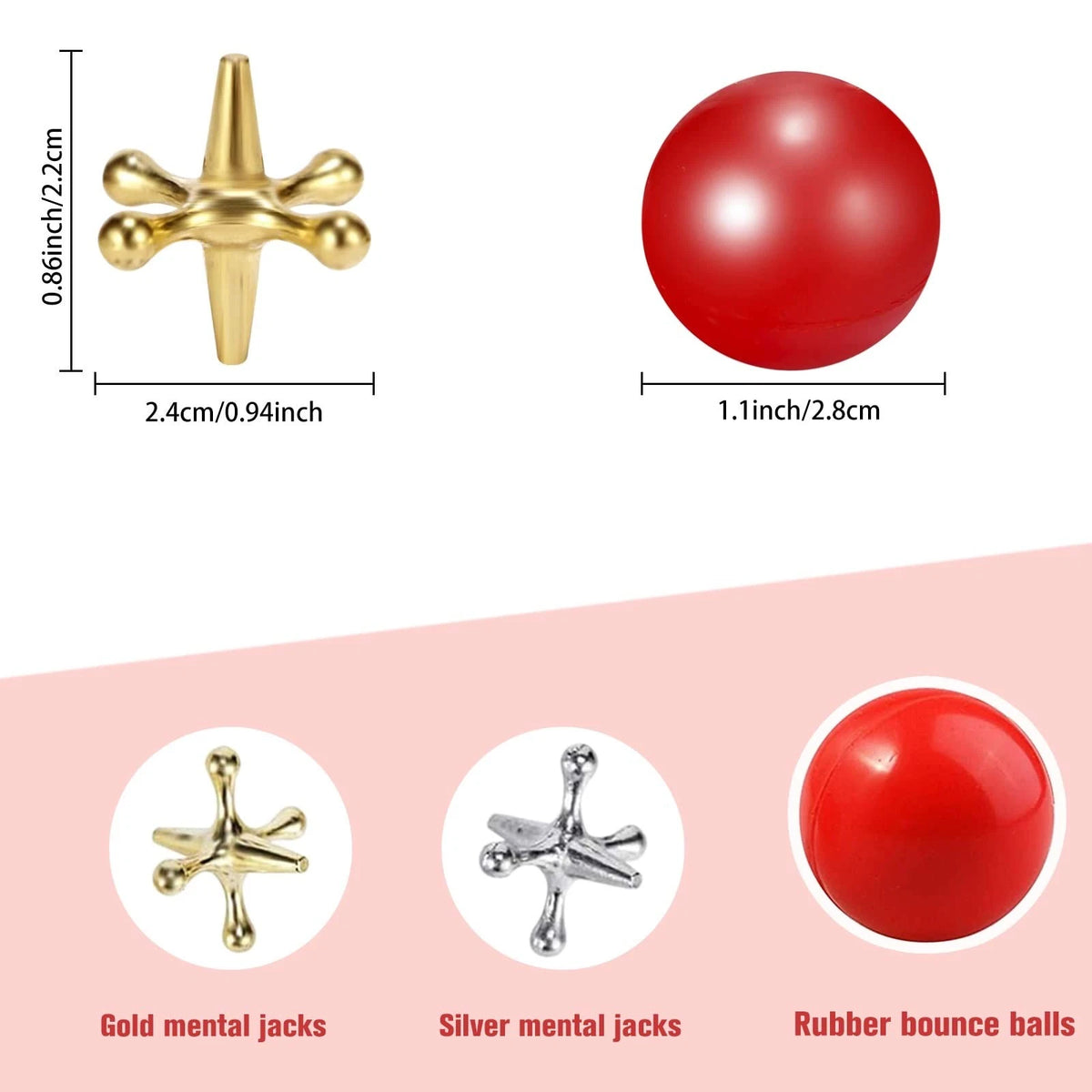 Legigo Retro Metal Jacks Game Set- 60 PCS Jax with 6 Red Medium, 6 Set