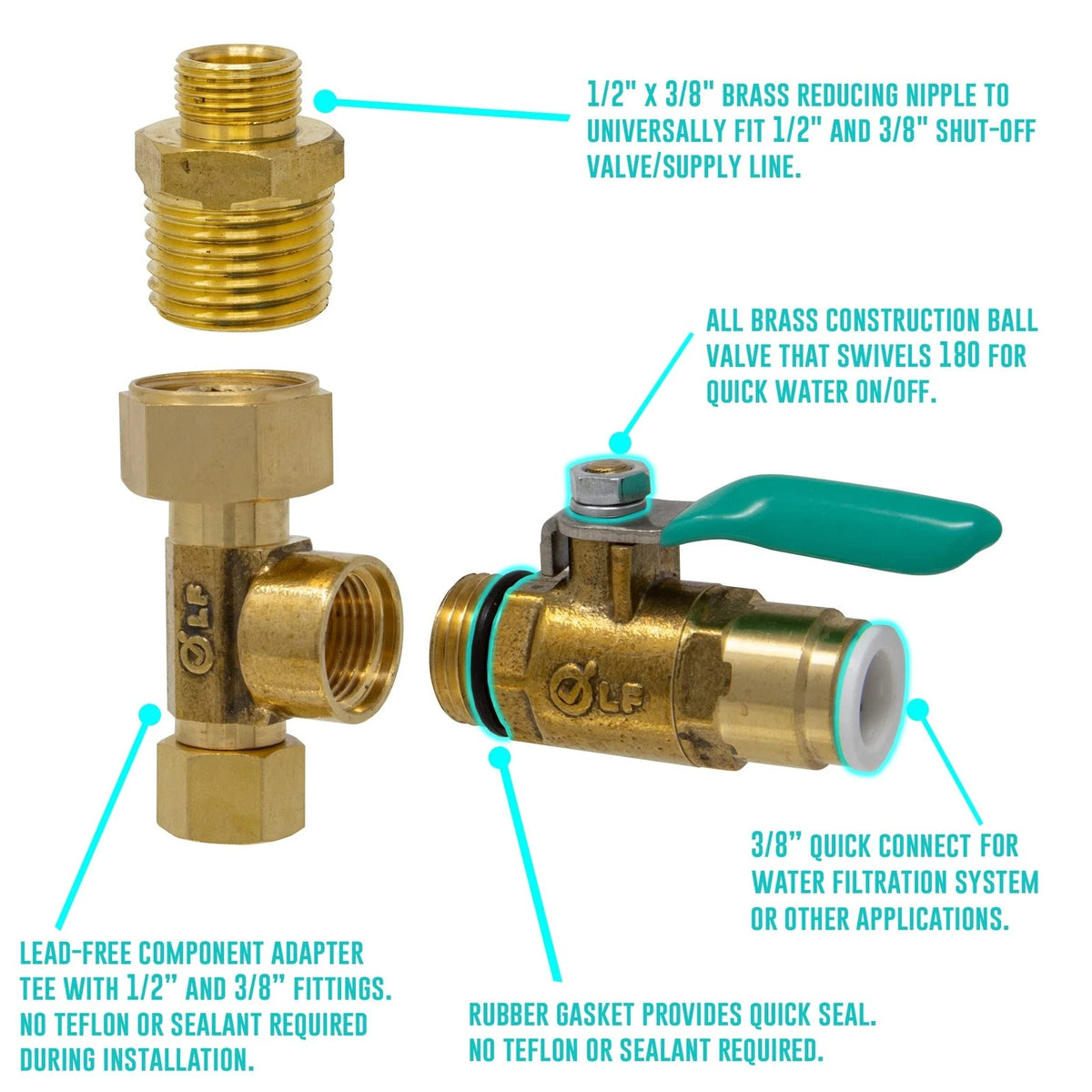 Metpure Ice Maker Fridge Install Kit - 3/8" Valve & Supply Line, brass, white