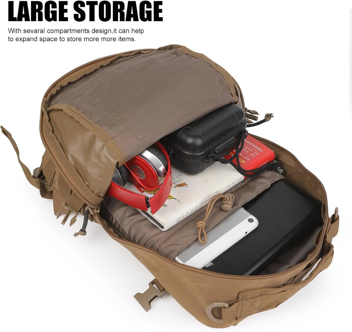 Small Tactical Backpack Military Daypack 12L Molle Bag Rucksack Army Tan