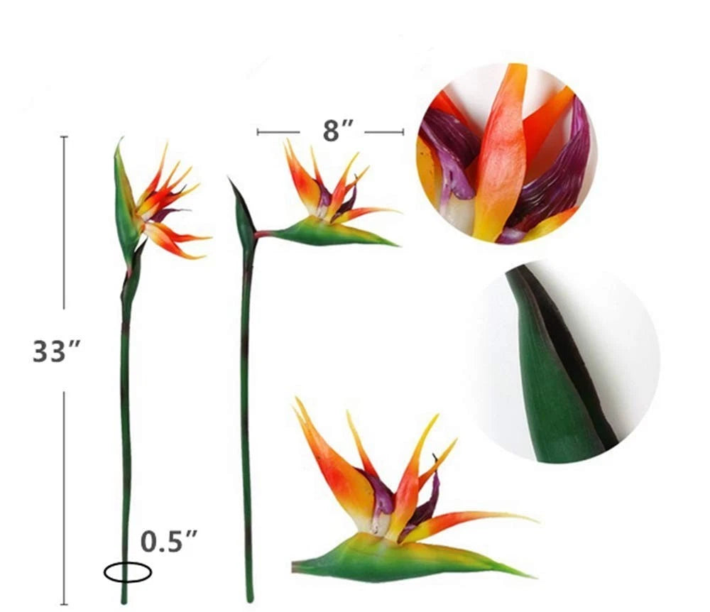 3 Pcs Large Bird of Paradise 32 Inch Permanent Flower,UV 32in, Orange and Red