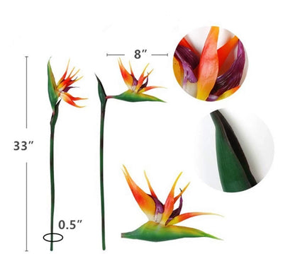 3 Pcs Large Bird of Paradise 32 Inch Permanent Flower,UV 32in, Orange and Red