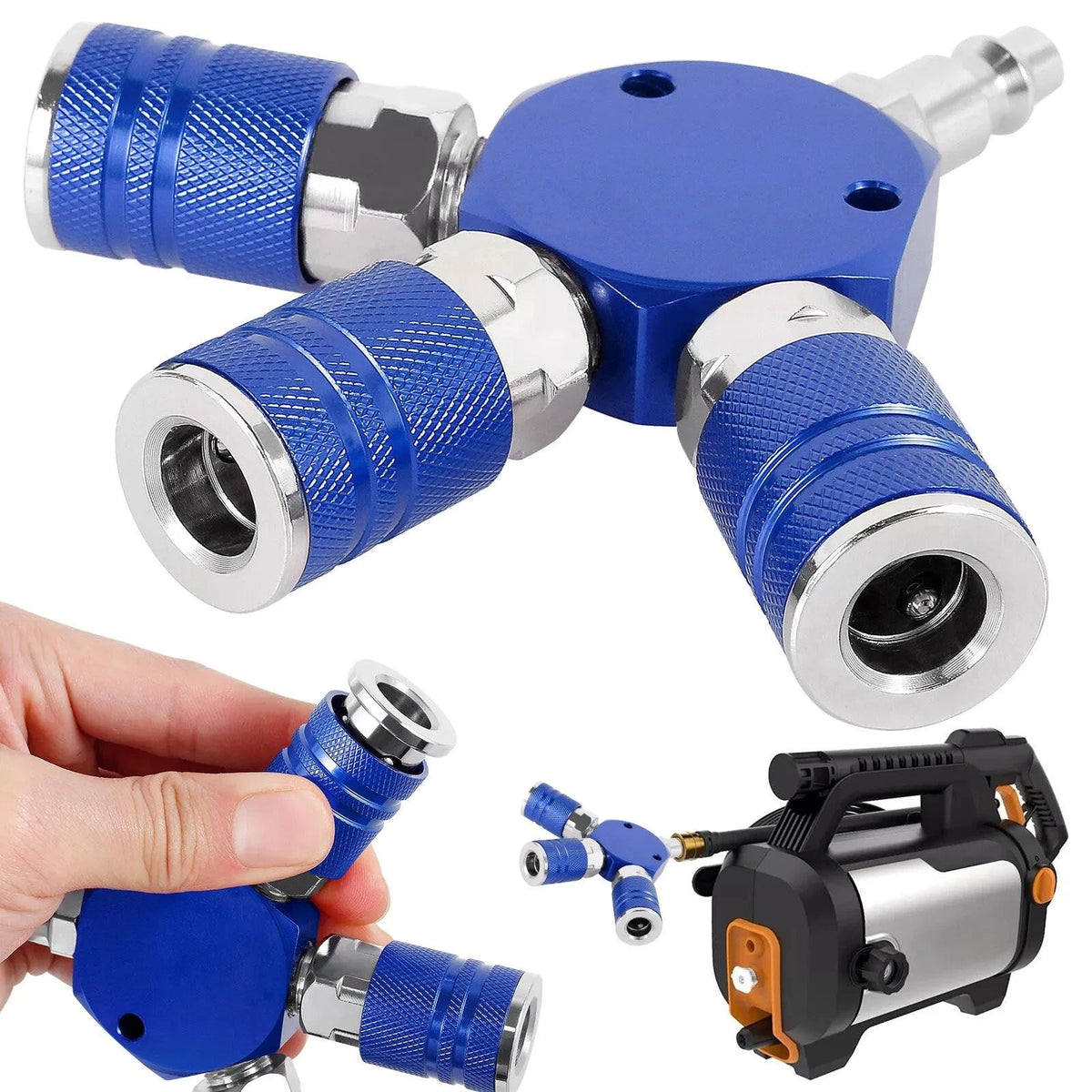 1* 3 Way Quick Connect Air Manifold Air Hose Splitter Durable 1/4" Air Tool Blue