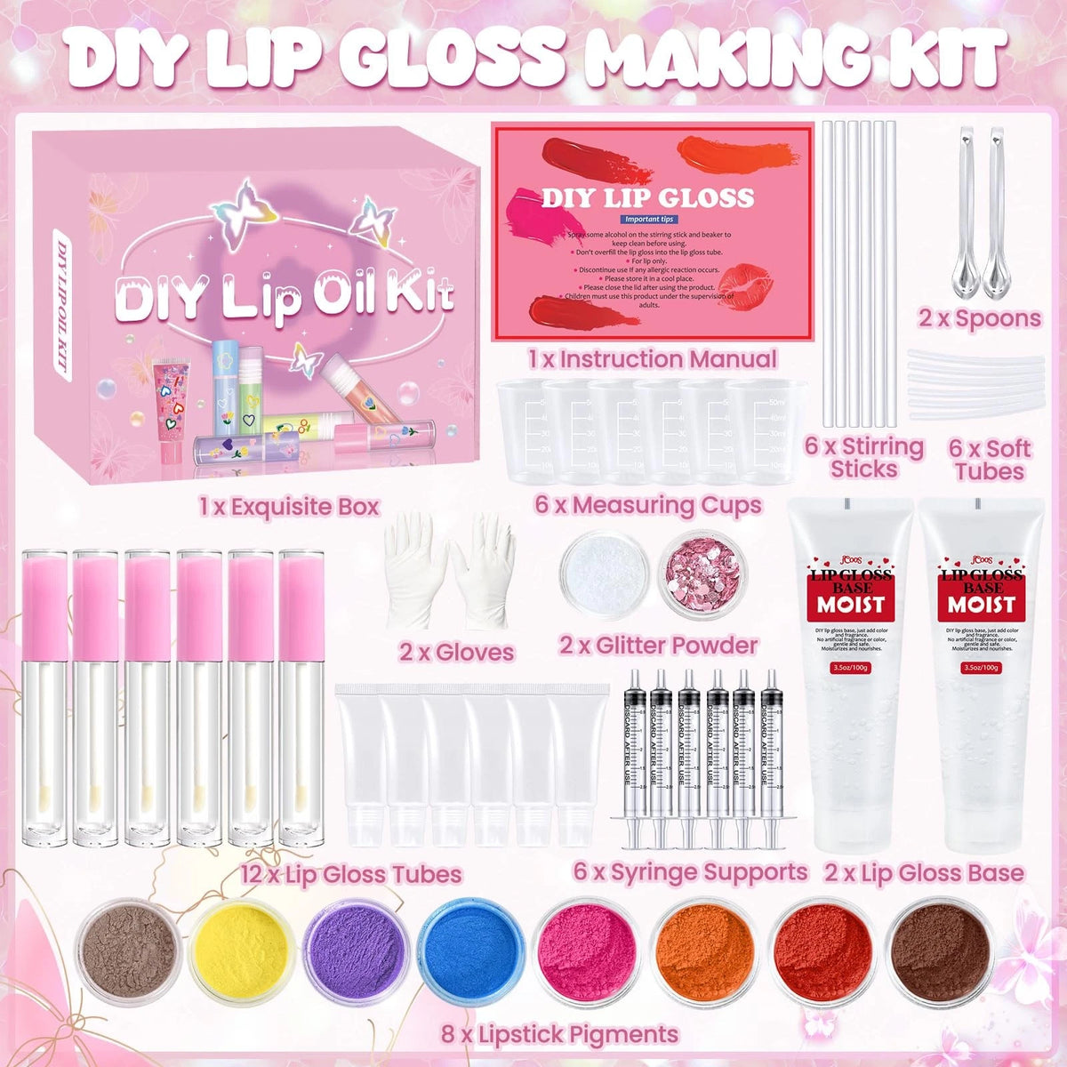 JUYRLE Lip Gloss Making Kit- DIY Fun Kit, 1 Fl Oz (Pack of 1), pink