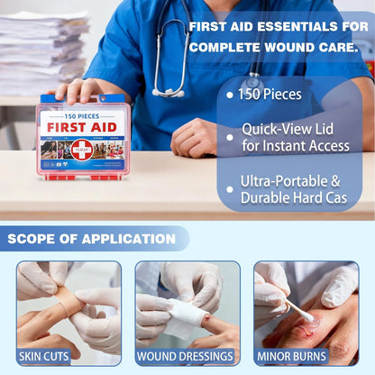 TLIEAO Mini First Aid Kit - 150 Pieces Emergency Medical for Home, Red