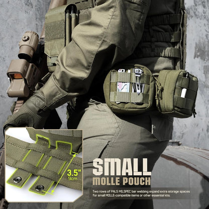 2 Pack Small Molle Pouch, Mini Tactical EDC Belt Pouches 4x4 GP Army Green