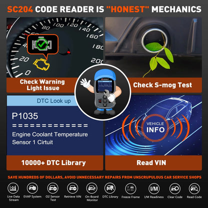 CGSULIT Scan Tool SC204 OBD2 Scanner, Check SC204, Code Reader-Grey