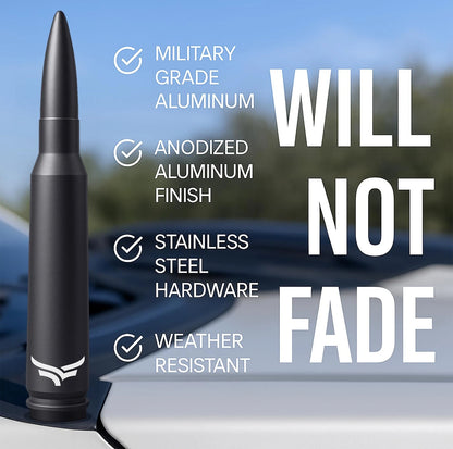 EcoAuto 50 Cal Bullet Antenna for Ford F150 F250 F350 & 50 CAL BULLET, Black