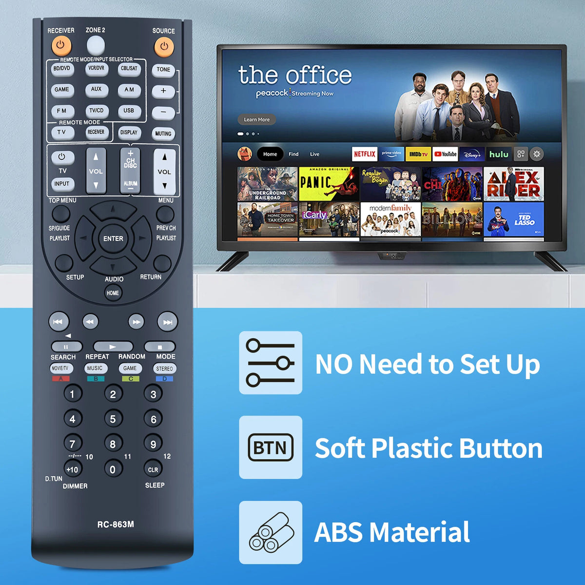 RC-863M Remote Control For Onkyo AV Receiver HT-R2295 HT-R592 HT-S5600