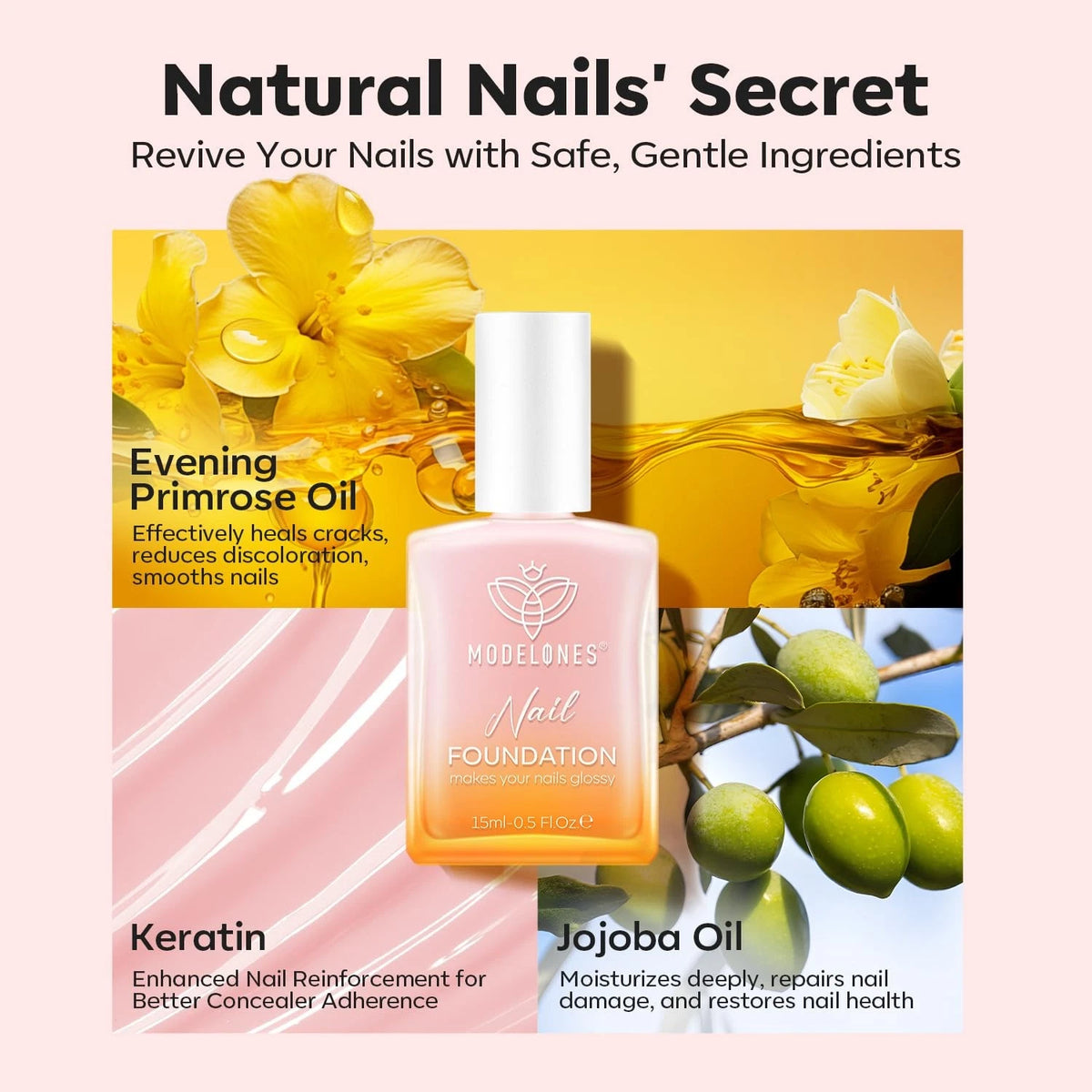 modelones Nail Strengthener and Growth 0.34 Fl Oz (Pack of 1), A1-Peachy Pink