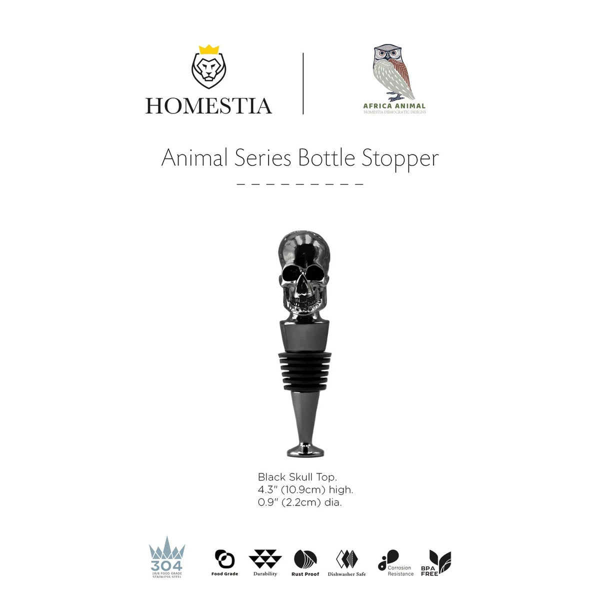Homestia Skull Wine Stopper, Bottle Stopper Saver, m, Black