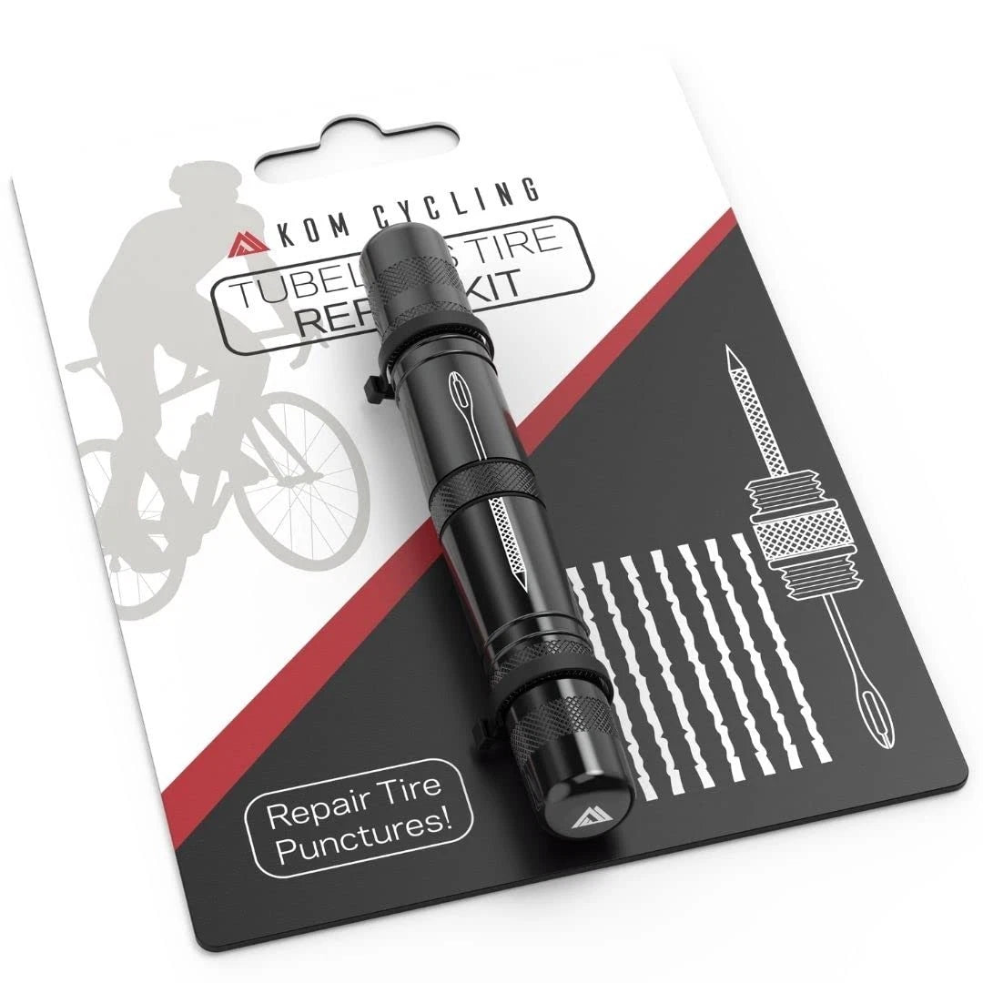 KOM Cycling Tubeless Tire Repair Kit for Bikes – 8 Colors! One Size, Black