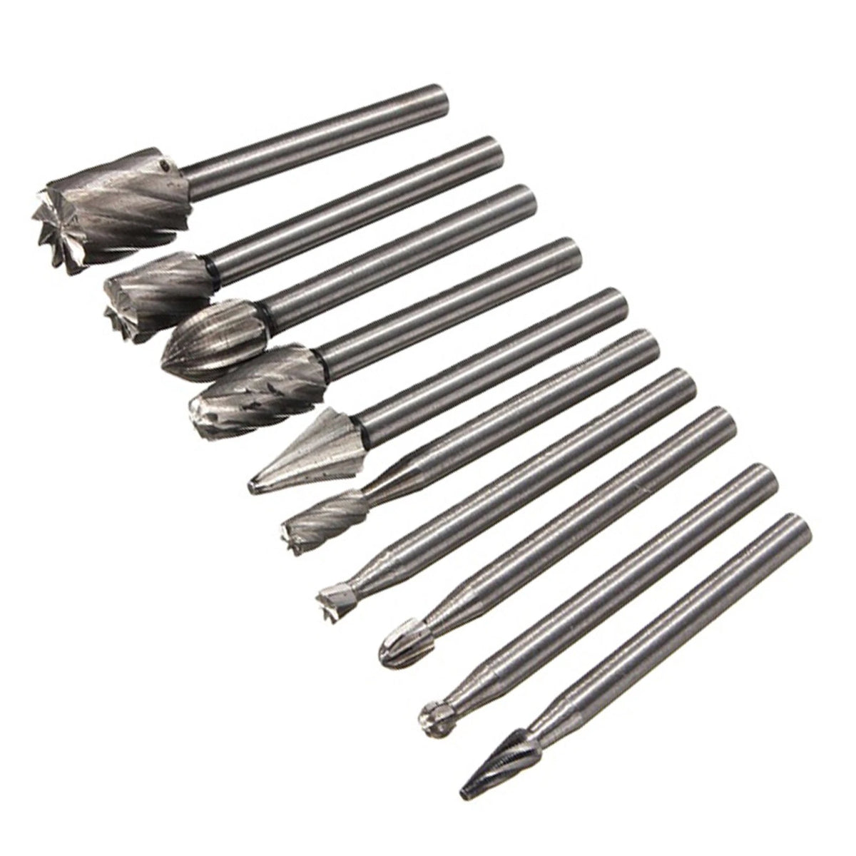 10Pack 1/8in Shank HSS Rotary Burr File Rasp Drill Bits For Wood Stone Carving