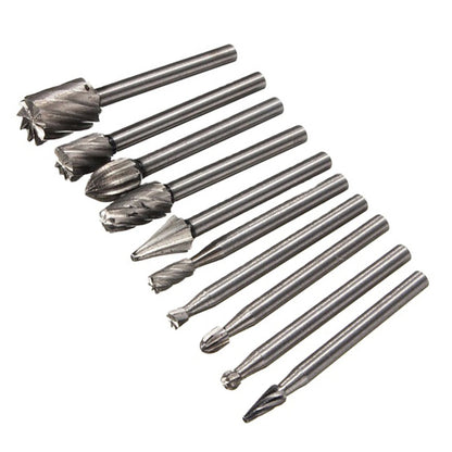 10Pack 1/8in Shank HSS Rotary Burr File Rasp Drill Bits For Wood Stone Carving