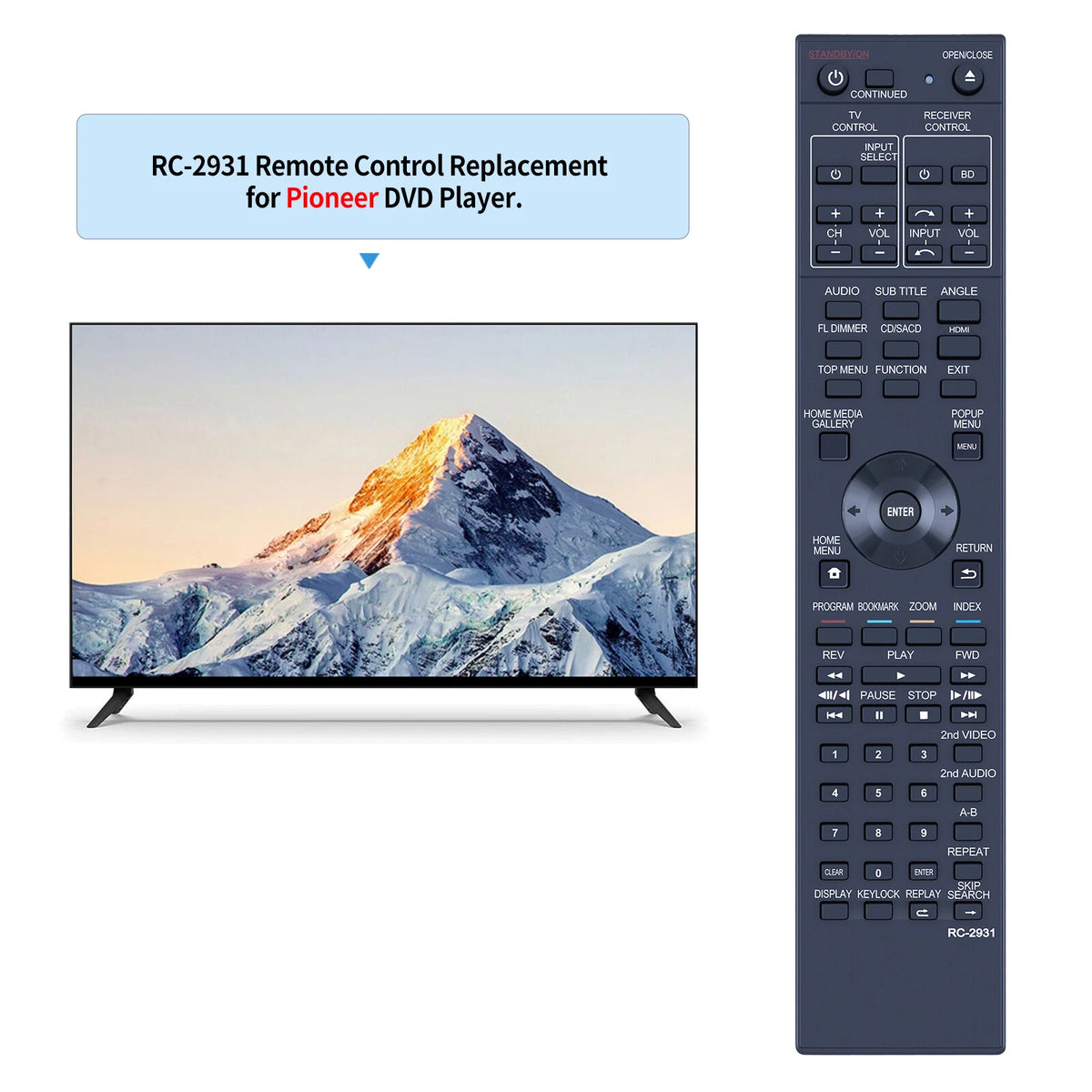 RC-2931 Remote Control For Pioneer Player BDP-140 BDP-440 BDP-450