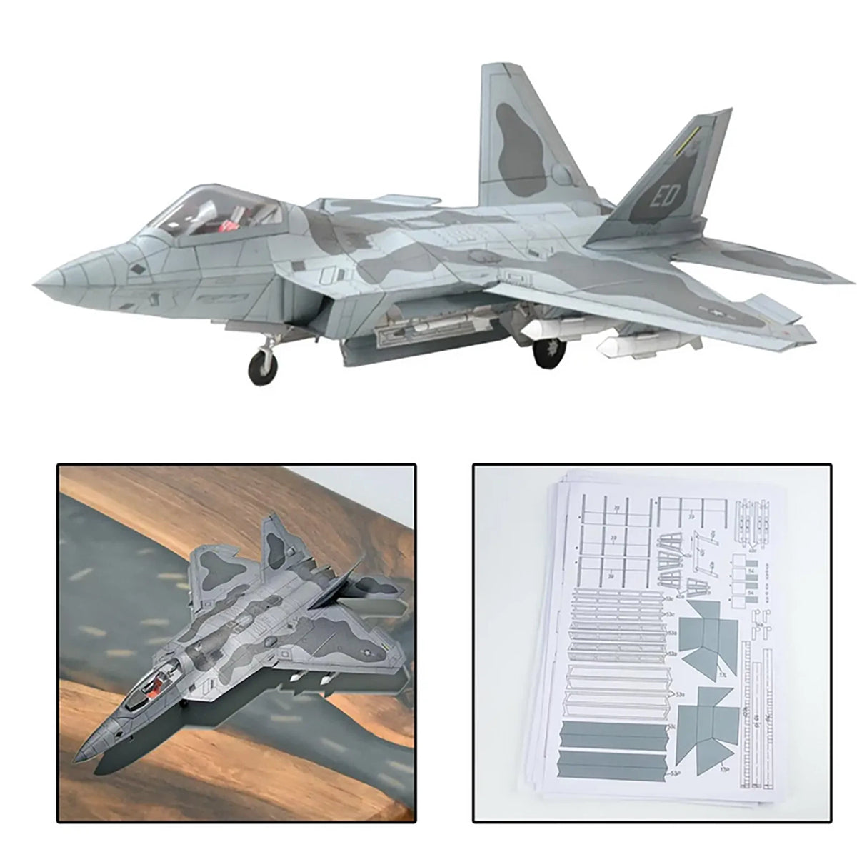 1/33 F22 Fighter Plane Paper Model Military Puzzle Paper Aircraft Unassembled