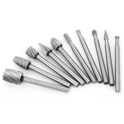 10Pack 1/8in Shank HSS Rotary Burr File Rasp Drill Bits For Wood Stone Carving
