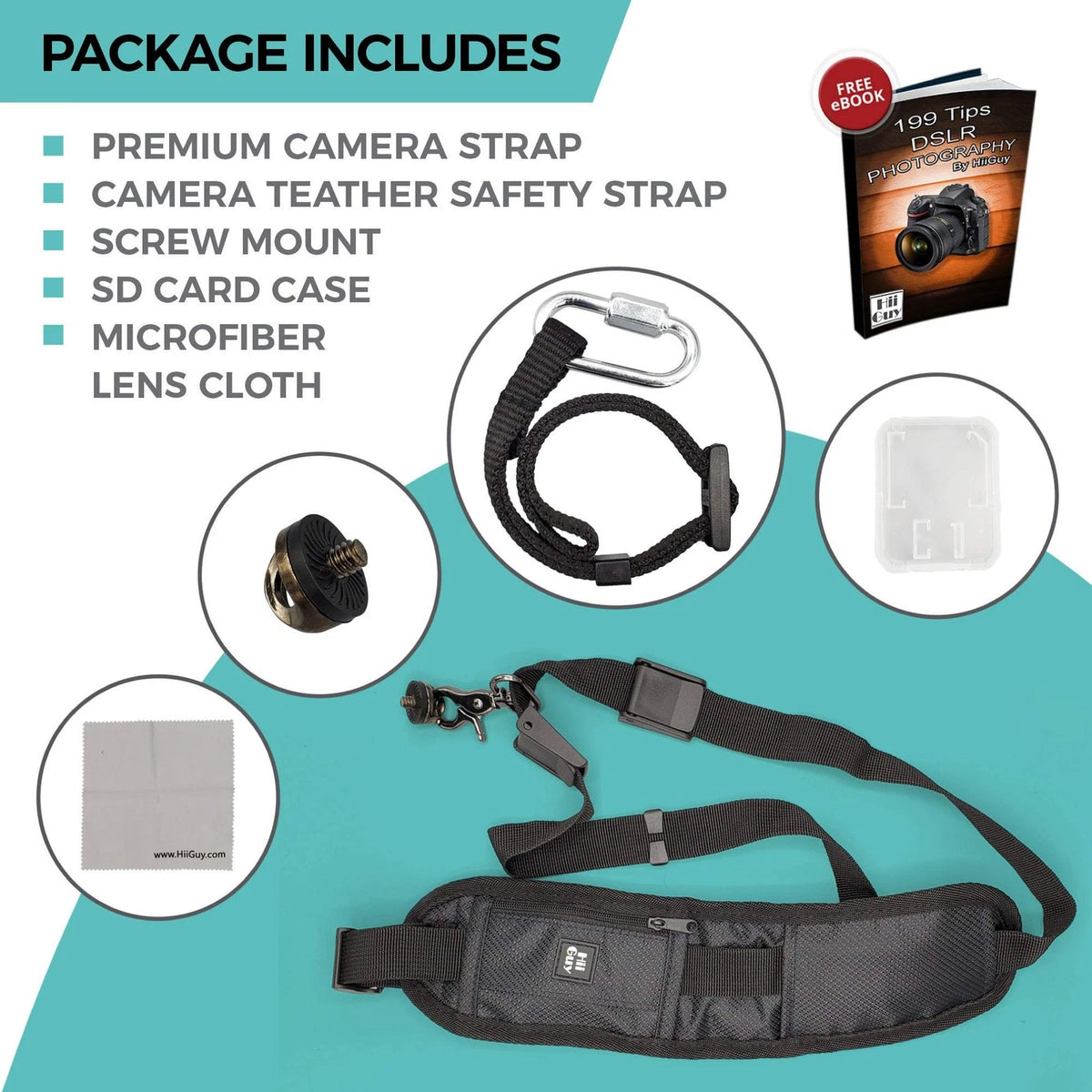 HiiGuy DSLR Camera Strap For Photographer – Extra Long (44 Inch), Black