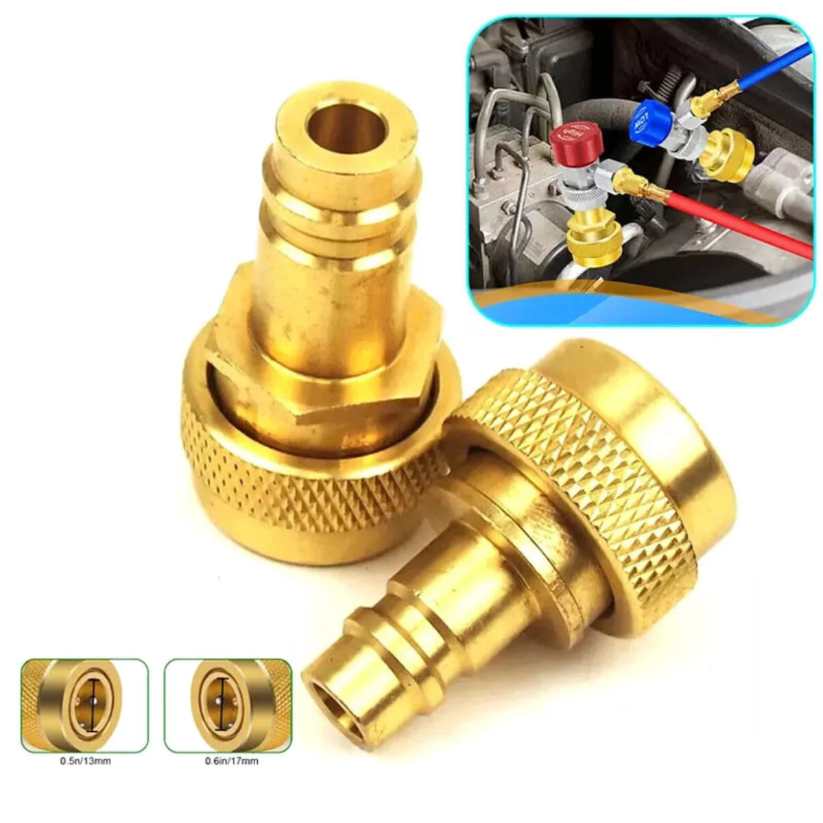 2 PCS Quick Couplers Brass R134A to R1234YF High Low Pressure Connector Part