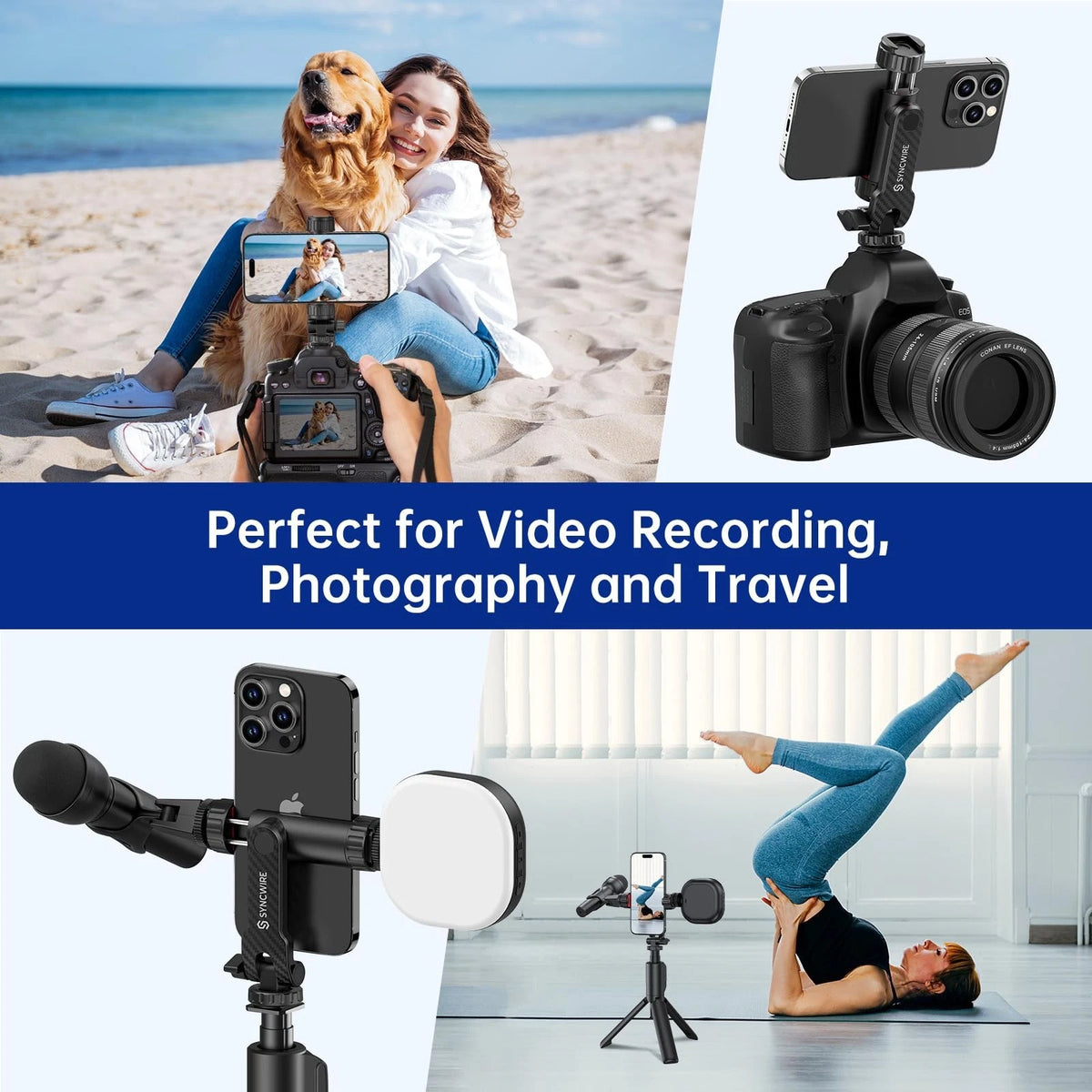 SYNCWIRE Tripod Phone Mount, Universal Smartphone Mount 3.7 inches, Black