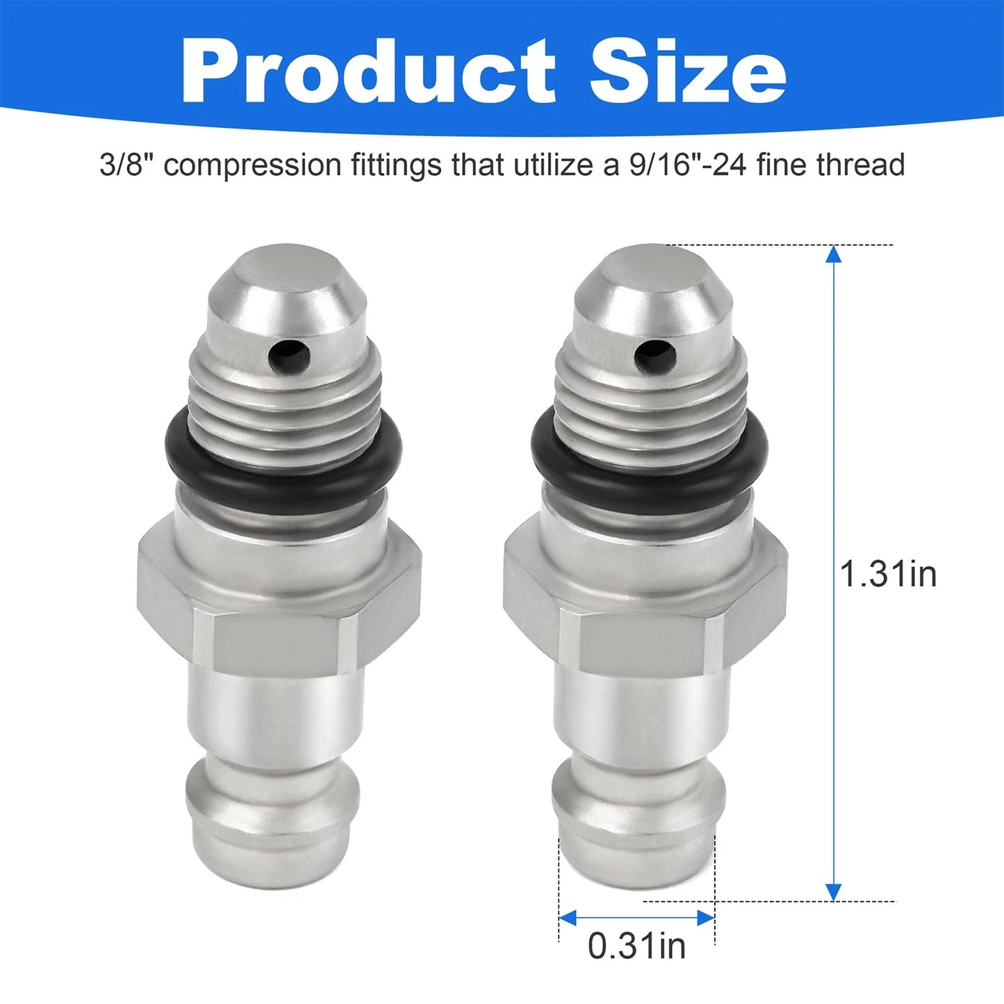 2PCS Front Mount Cylinder Bleed Fittings – 3/8" Compression,9/16"-24 Fine Thread