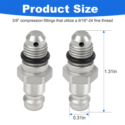 2PCS Front Mount Cylinder Bleed Fittings – 3/8" Compression,9/16"-24 Fine Thread