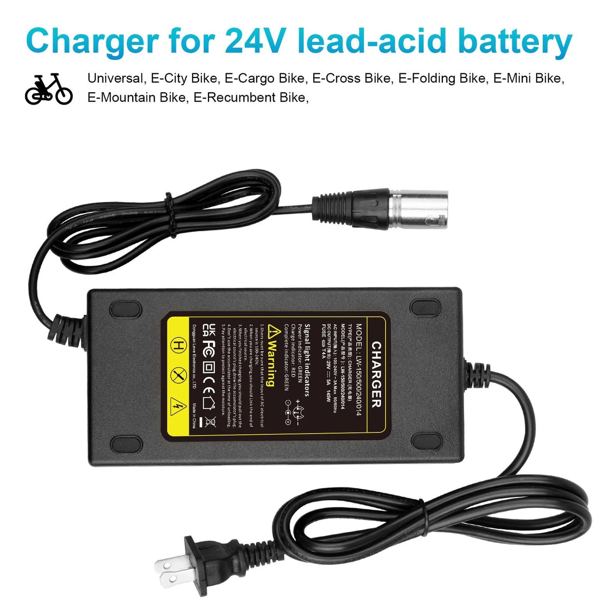 24V 5A 3-Pin Male XLR Connector Battery Charger for Lakematic, Pride Black