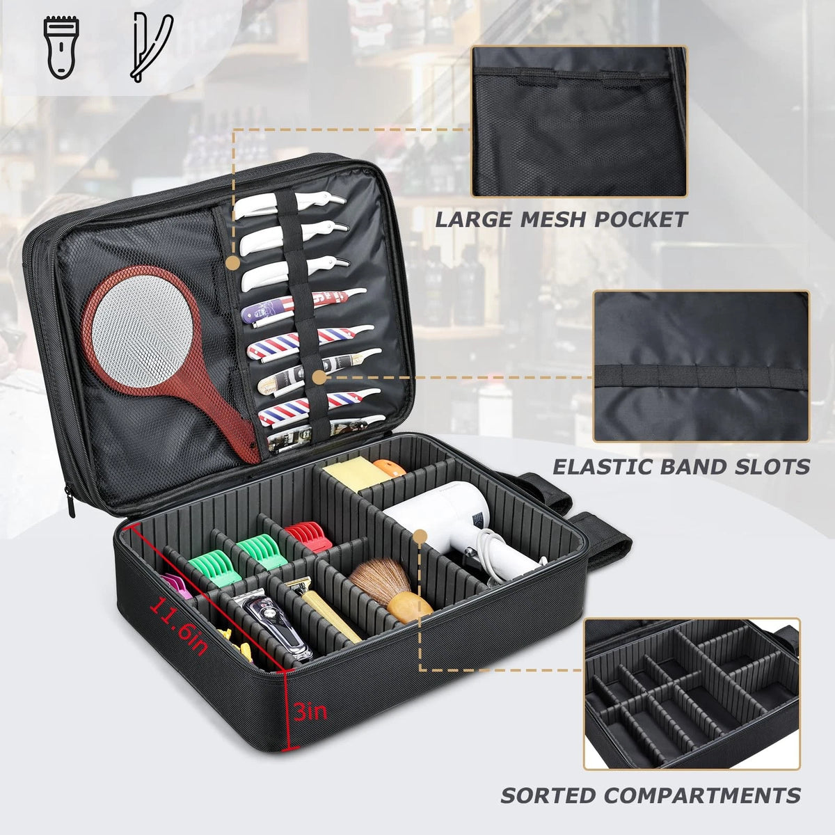 Yueieoun Barber Bag with Detachable Tray, 16.8-in Travel Backpack for Black