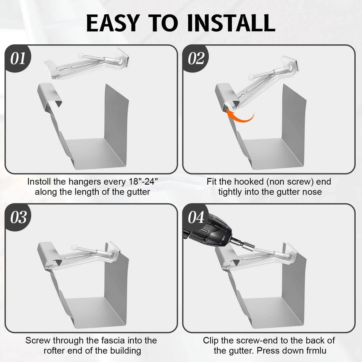 20 Pcs Gutter Hangers 5 inch with Pre-Inserted Quick Screw Silver