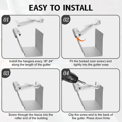 20 Pcs Gutter Hangers 5 inch with Pre-Inserted Quick Screw Silver