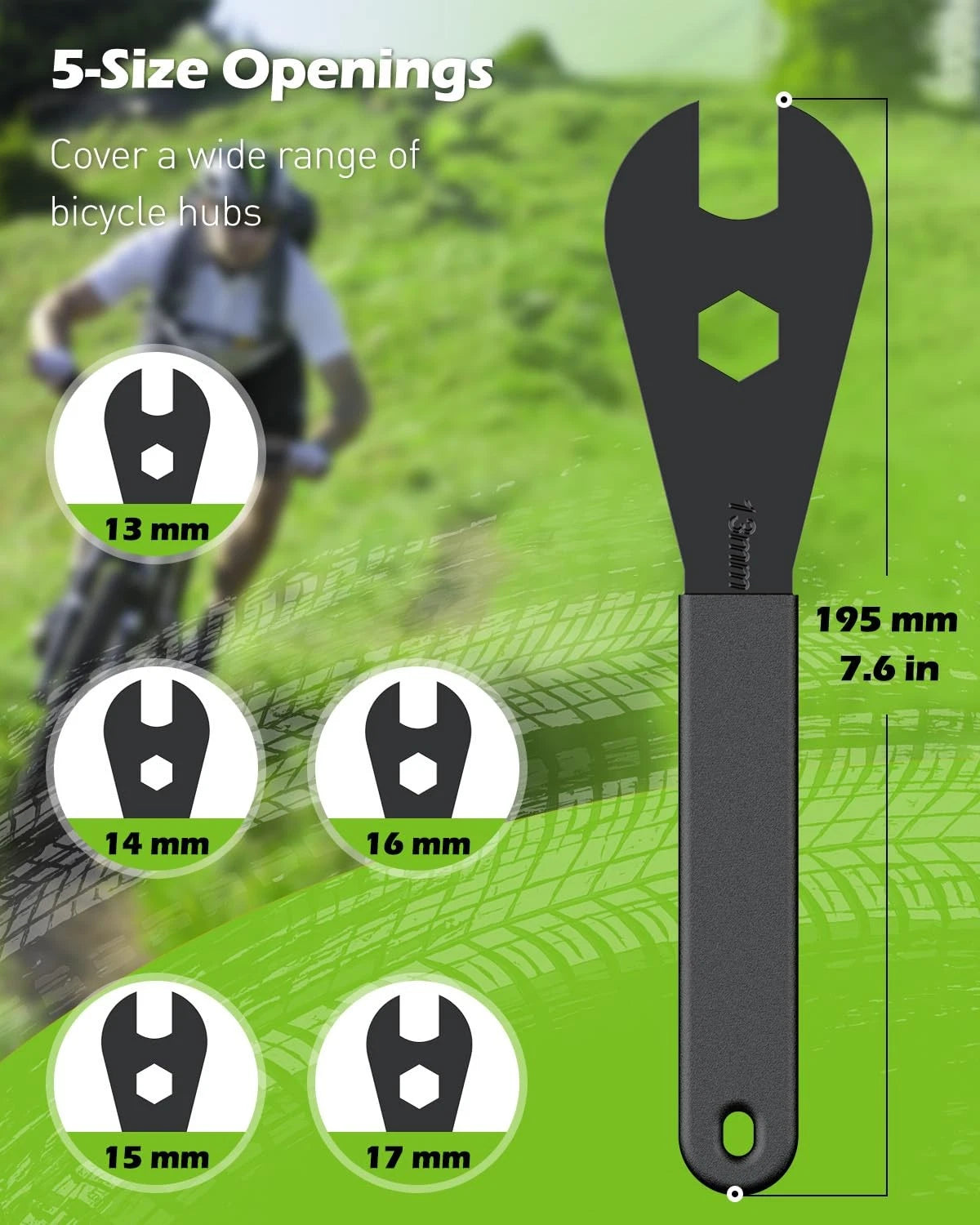 Pawfly 5 Pcs Bike Cone Wrench Set Tool, (13, 14, 15, 16, 17 13-17mm, Black