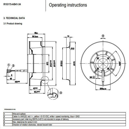 Ebmpapst R1G175-AB41-34  DC 48V 1.0A 34/25W ??175mm Network Cabinet cooling fan