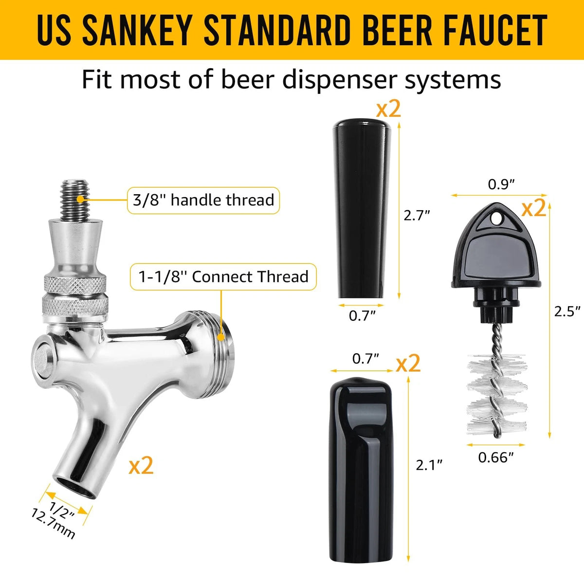Standard Beer Faucet 304 Stainless Steel Core Tap for Kegerator...
