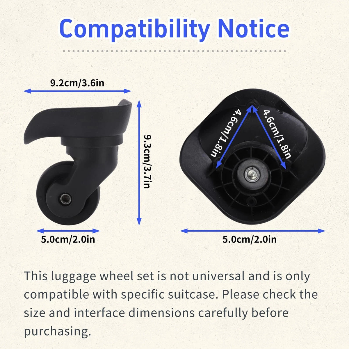 Leapiture A23 Luggage Wheels Replacement Mute Swivel Suitcase Casters 1 Black