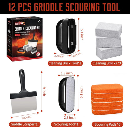 Griddle Cleaning Kit for Blackstone, Heavy-Duty Scraper & 12pcs Orange