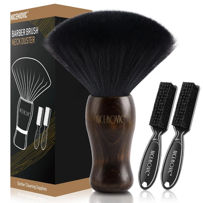 NICEMOVIC 3 IN 1 Barber Neck Duster Brush Set, Professional Brown&Black
