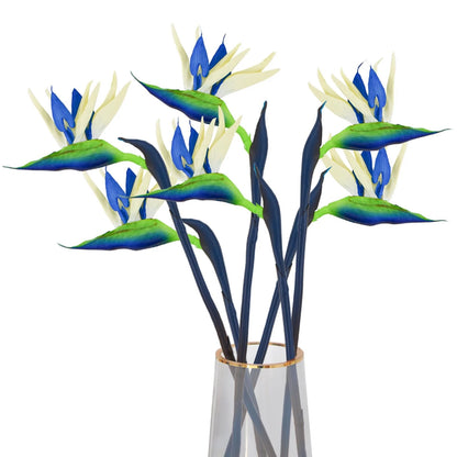 Bacucine Bird of Paradise Artificial Plant 6Pcs Rubber Strelitzia Blue