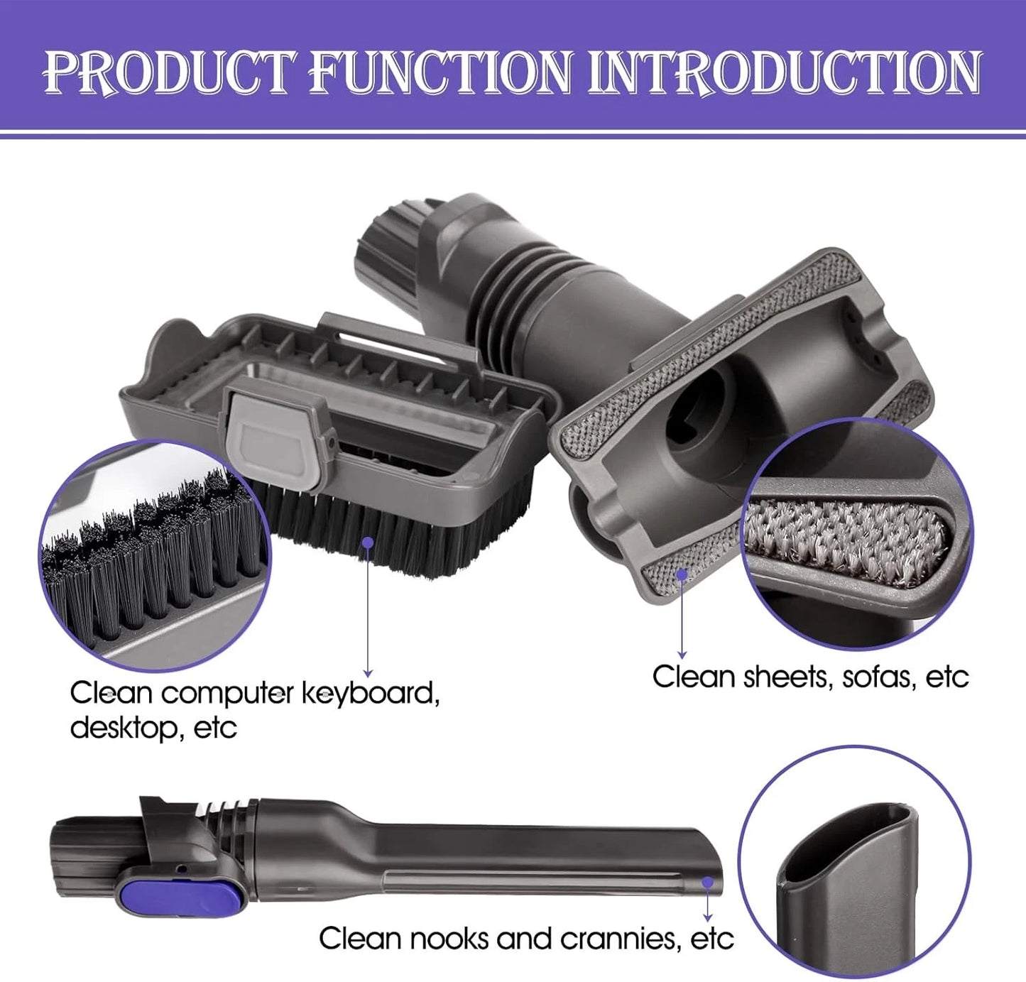 Vacuum Crevice Tool Brush 9.44 x 5.90 x 2.55 inch, 2-in-1 brush + Slit